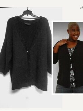 Lane Bryant Black Wool Blend 3/4Sleeve Rhinestone Button Cardigan Size 18/20